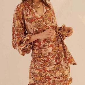 NWT Free People Under Wraps Mini Dress Warm Orange Combo Size 0